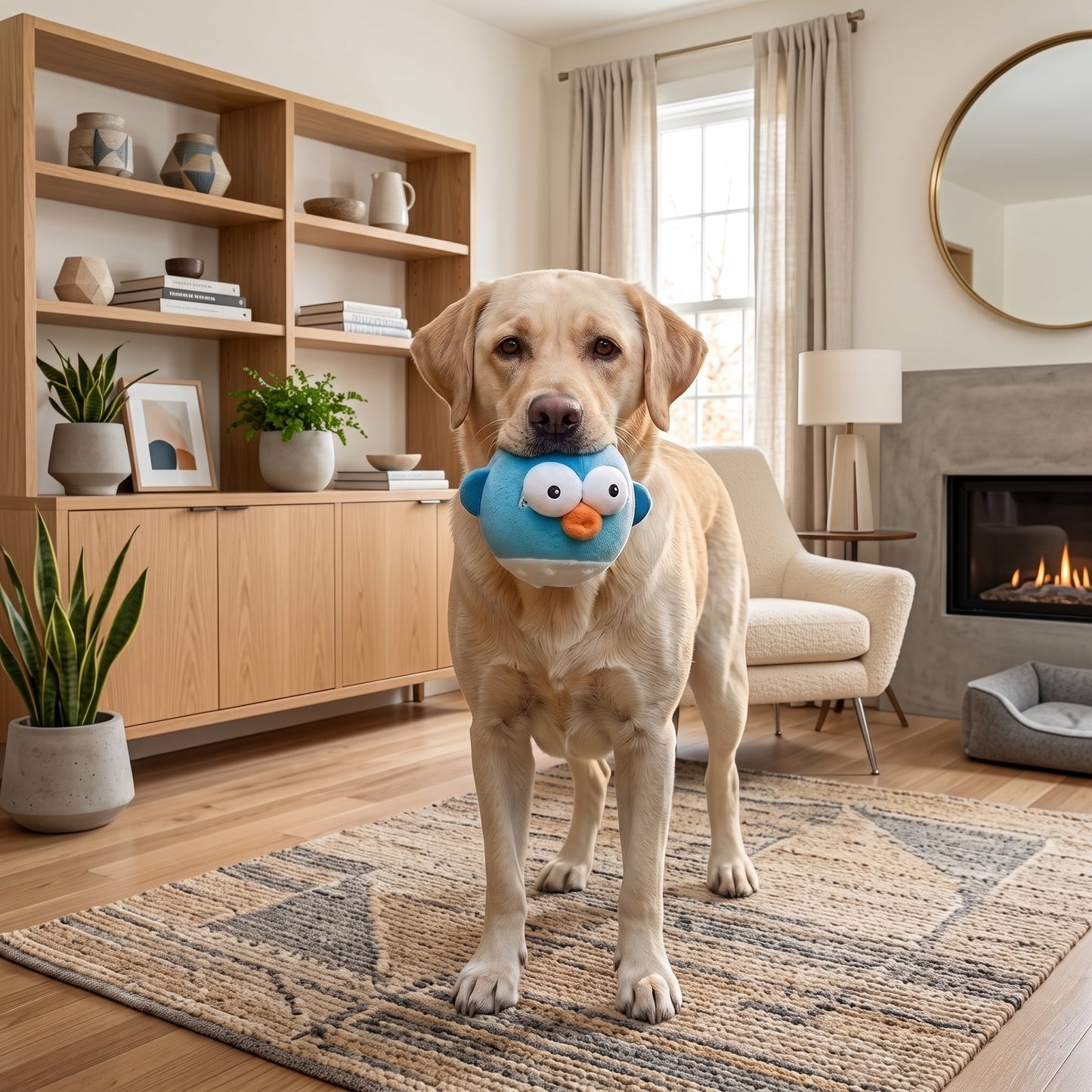 Rechargeable Interactive Plush Dog Toy with Bouncing Ball