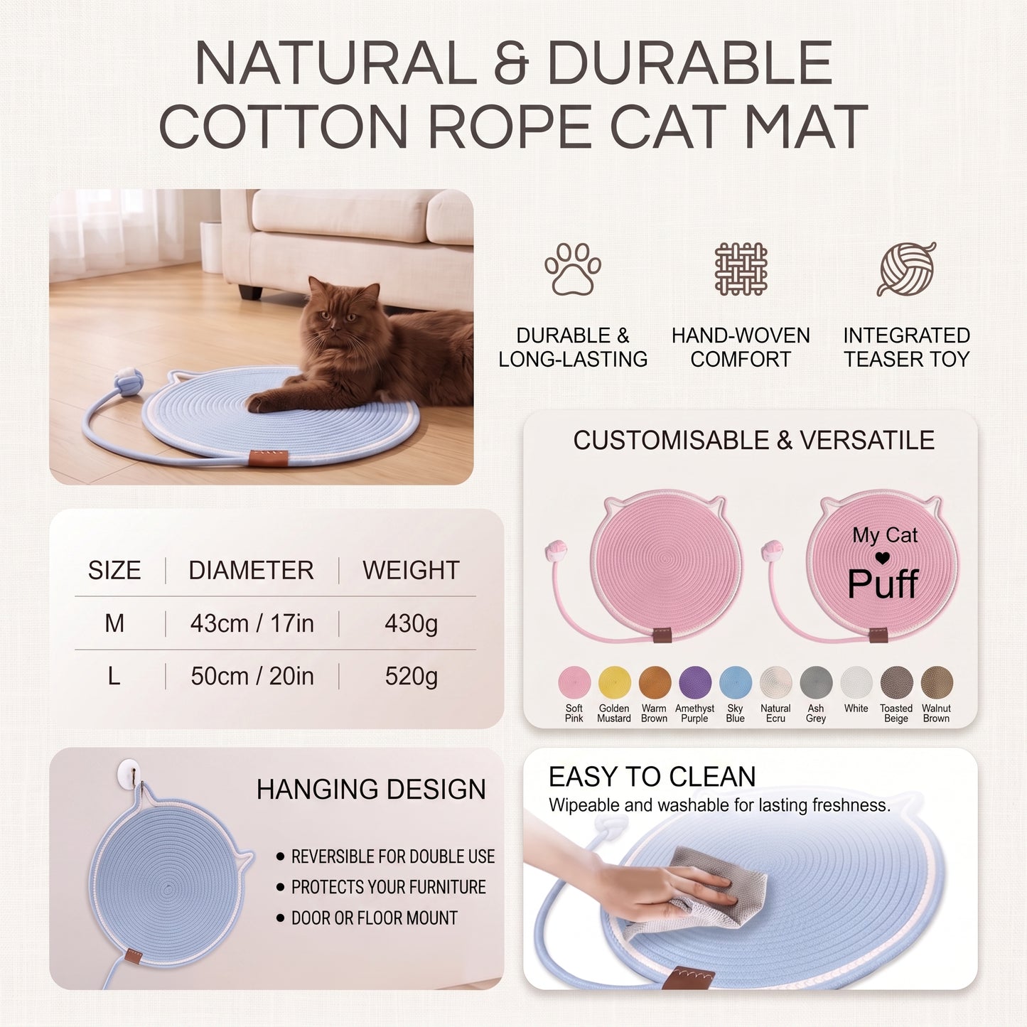 Interactive Cat Scratch Mat with Hanging Ball