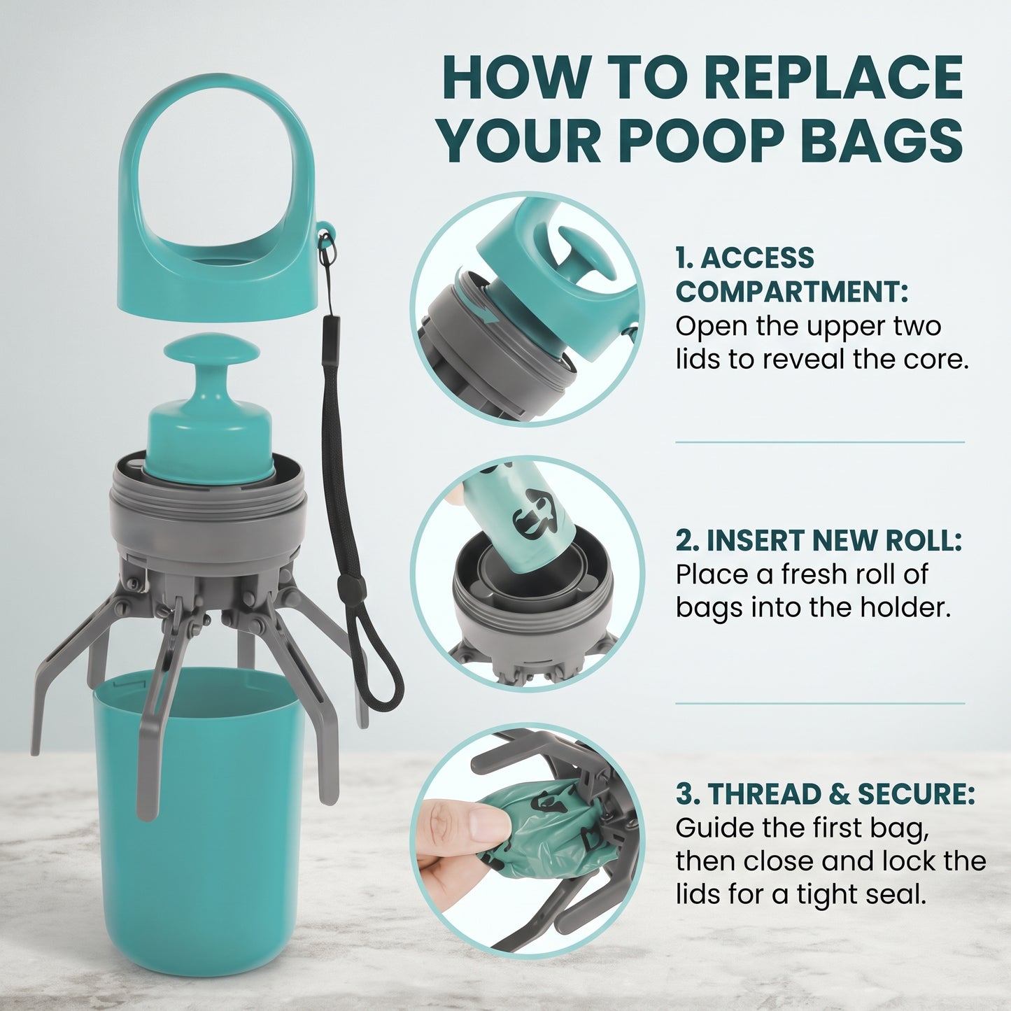 Portable Dog Poop Scooper with Built-In Bag Dispenser