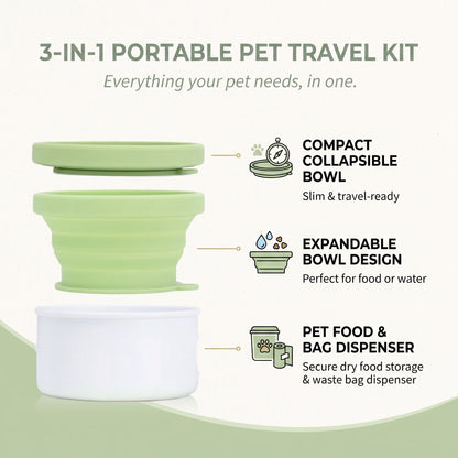 3 in 1 Collapsible Silicone Pet Travel Bowl Set